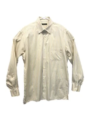 Camisa Ermenegildo Zegna Para Hombres L Amarillo Azul Rayas Algodón Abotonado Hecha en Italia Foto 1 de 4