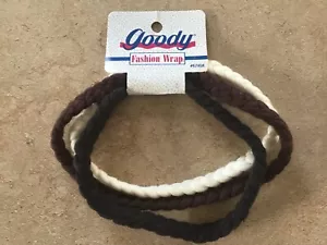Vtg 1993 NOS Goody 3 Braided Fabric Bands Head Bands USA Black-Brown-Cream - Picture 1 of 3