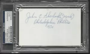 Index Card Autograph John "Monk" Sherlock Philles Debut 1930 PSA Authentic - Picture 1 of 2