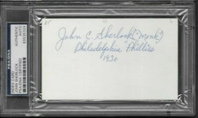 Index Card Autograph John "Monk" Sherlock Philles Debut 1930 PSA Authentic - Image 1 of 2