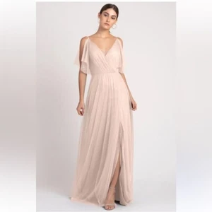Jenny Yoo BLHDN Mallory Aeryn Blush Pink Flutter Sleeve Tulle Long Dress Gown 4 - Picture 1 of 8