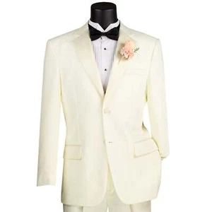 LUCCI Men's Ivory Tuxedo Suit w/ Sateen Lapel & Trim Classic Fit - NEW - Picture 1 of 3