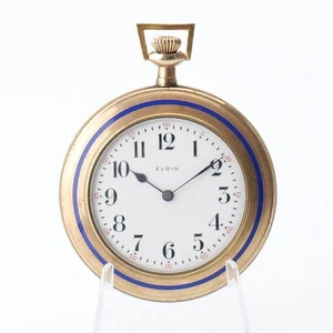 Beautiful Elgin Blue Enamel Case Pocket Watch Not Running 47mm Gold Filled - Picture 1 of 10
