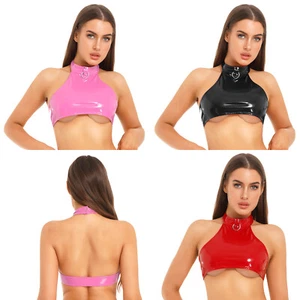 Women's PVC Leather Crop Top Wetlook Shiny Bra Tops Slim Fit Sexy Party AU - Picture 1 of 25