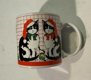 Taza de Navidad vintage Schmid Gordon Fraser blanco y negro gato 1984 - Imagen 1 de 3