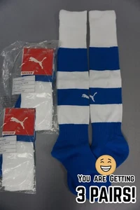 3 PAIRS! Puma ADULT = SZ 3 Soccer Sports Socks ROYAL BLUE & WHITE STRIPED #152 - Picture 1 of 5
