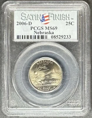 2006-D Satin Nebraska Quarter PCGS MS-69, Buy 3 Items, Get $5 Off! - Image 1 of 2