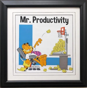 Jim Davis "Mr. Productivity!" Custom FRAMED Office Art Print Garfield Animation - Picture 1 of 3