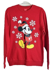 Disney Mickey Mouse rot Weihnachten Sweatshirt Nikolausmütze Urlaub Pullover - Bild 1 von 5