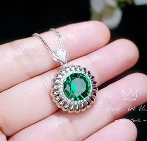Large Sun Emerald Necklace - Sterling Silver Sunflower Necklace 4 Ct Gemstone - Picture 1 of 8