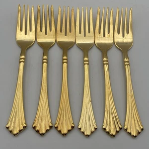 WM Rogers and Son GOLDEN ROYAL PLUME Gold Electroplate 6 Salad Forks - Picture 1 of 10