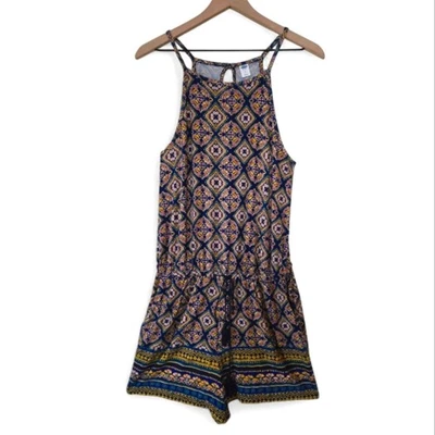Old Navy Halter Romper Size Small Boho Print Stretchy Blue Yellow Pink - Image 1 of 4