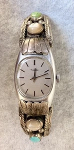 P SMITH INDIANER NAVAJO TÜRKIS UHR MANSCHETTE ARMBAND SILBER Flügel - Bild 1 von 8