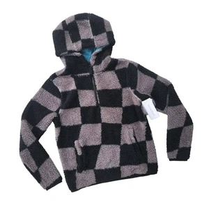 Treasure & Bond Boy's Fleece Black/Grey Check Anorak Hoodie Kids Size XL / 14-16 - Picture 1 of 3