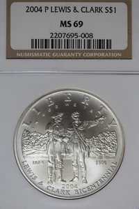 2004 P NGC MS69 LEWIS & CLARK COMMEMORATIVE SILVER DOLLAR #B51107 - Picture 1 of 2