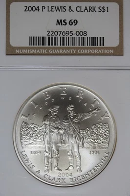 2004 P NGC MS69 LEWIS & CLARK COMMEMORATIVE SILVER DOLLAR #B51107 - Image 1 of 2