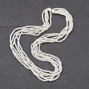 Collana di perle semi multifilo bianche vintage perle di vetro dettaglio vero conchiglia 30" - Foto 1 di 7