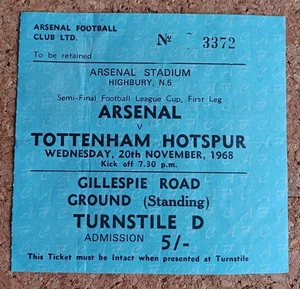 1968/69 ARSENAL v TOTTENHAM HOTSPUR LEAGUE CUP SEMI-FINAL 1ST LEG 20/11/1968 - Picture 1 of 2