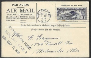 Milwaukee, Wisc. 1928 special flight postcard May 13, 1928, German Aviators - Picture 1 of 3