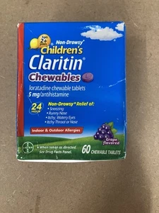 Claritin Children’s 24HR Non-Drowsy Chewables Grape Flavor 60 Tablets Exp.12/25+ - Picture 1 of 6