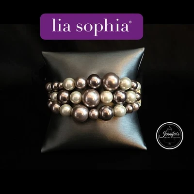 Pulsera elástica Lia Sophia "Carmelo" oro mate y perlas de vidrio Foto 1 de 4