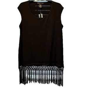 Grace Elements Women's Size 1X Black Blouse Top Sleeveless with A Fringe Hem - Picture 1 of 5