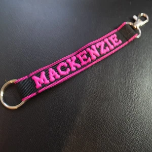Mackenzie Lanyard Key Strap Keychain Personalized Novelty Name Gift Black Pink - Picture 1 of 5