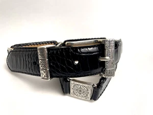 Brighton Ledergürtel schwarz Krokoprägung silber Quadrate Herzen Liebe XL 36 - Bild 1 von 9