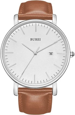 BUREI Hombres Relojes Cuero Marrón Moda Minimalista Reloj de Pulsera Simple Ultra...  Foto 1 de 4