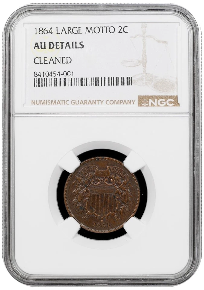 1864 Large Motto Two Cent Piece 2C - NGC AU Details (Cleaned) - Image 1 of 2
