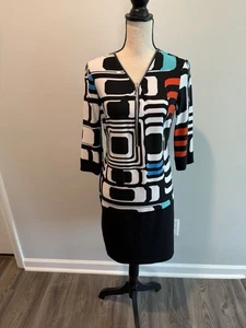 Joseph Ribkoff Zipper Front Shift Dress Geometric Print Women’s Size 8 - Picture 1 of 8
