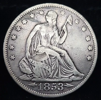 1853 Seated Liberty Half Dollar Arrows & Rays 50c VF Details (Damage)  Type Coin - Image 1 of 2
