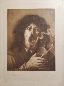 Henri GUERARD - Le Fumeur. Avant 1880. Gravure d'après Brouwer. - Imagen 1 de 4