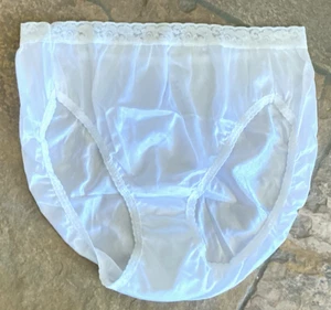 HANES Size 9/2XL SNOW WHITE Shiny Semi Sheer Nylon Hi Cut Leg Brief Panties NWOT - Picture 1 of 6