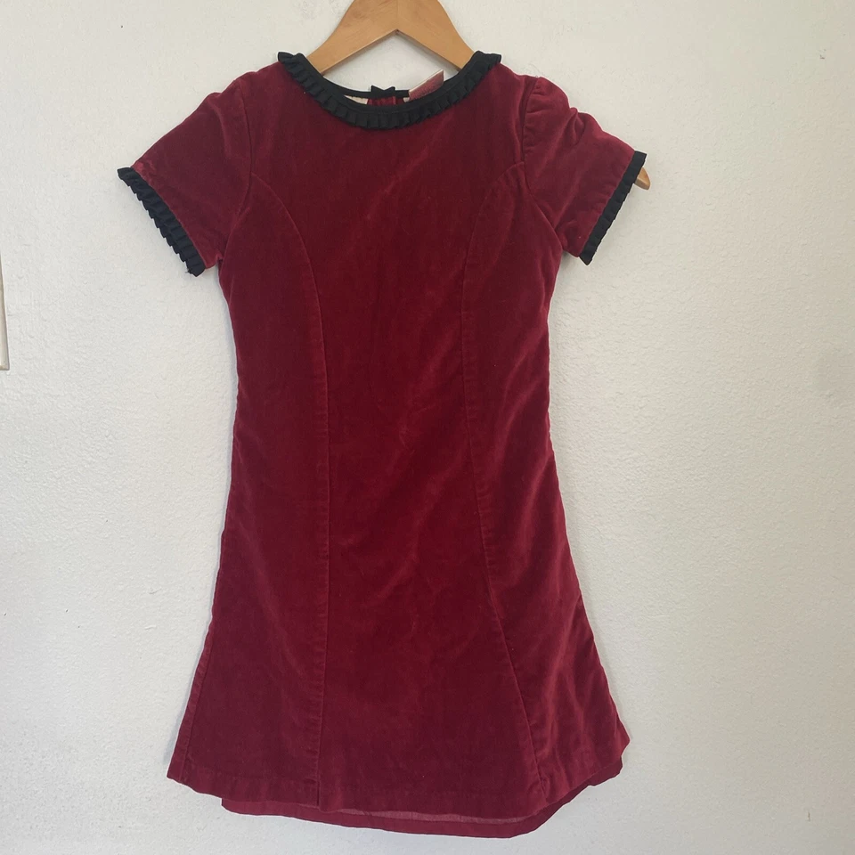 Vintage LAURA ASHLEY Red Velvet Dress Raffle Trim 90s Cottagecore Fairy Girls 6X - Image 1 of 4