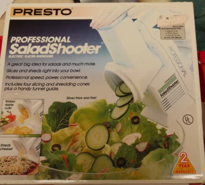 NIB PRESTO WHITE PROFESSIONAL ELECTRIC SALADSHOOTER SHREDDER 02970 / BONUS ITEMS - Image 1 of 4