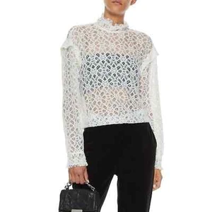 Sandro Coleta white lace long sleeve top sheer floral NWT new designer size XS 0 - Picture 1 of 16