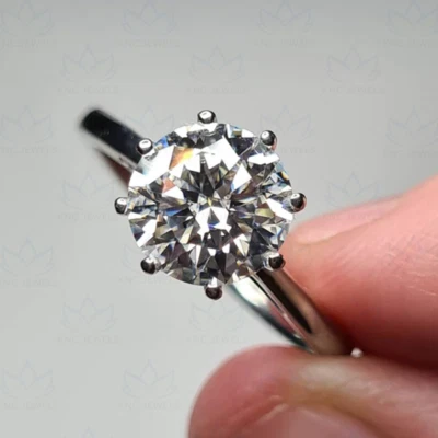 2.50Carat Round Lab Moissanite Hidden Halo Engagement Ring 14K White Gold Plated - Image 1 of 4