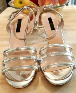 Size 7, silver and clear plastic,open toe, heeled strappy sandals Miss Selfridge - Picture 1 of 4