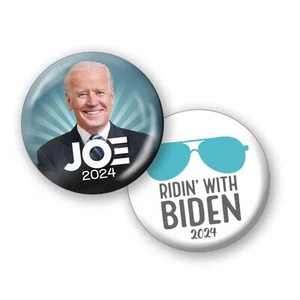 Joe Biden 2024 Buttons - 2-pack 2.25" Ridin with Biden - photo Pins President - Picture 1 of 5
