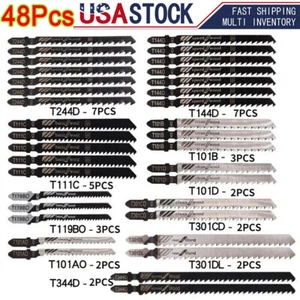 48X T-shank Assorted Jig Saw Blades Set Wood Plastic Metal Cutting Jigsaw Blade - Picture 1 of 13