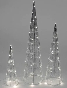 516114 Juego 3 piezas Pirámides con Luz LED 40cm + 60cm + 80cm Metal Plata  - Imagen 1 de 1