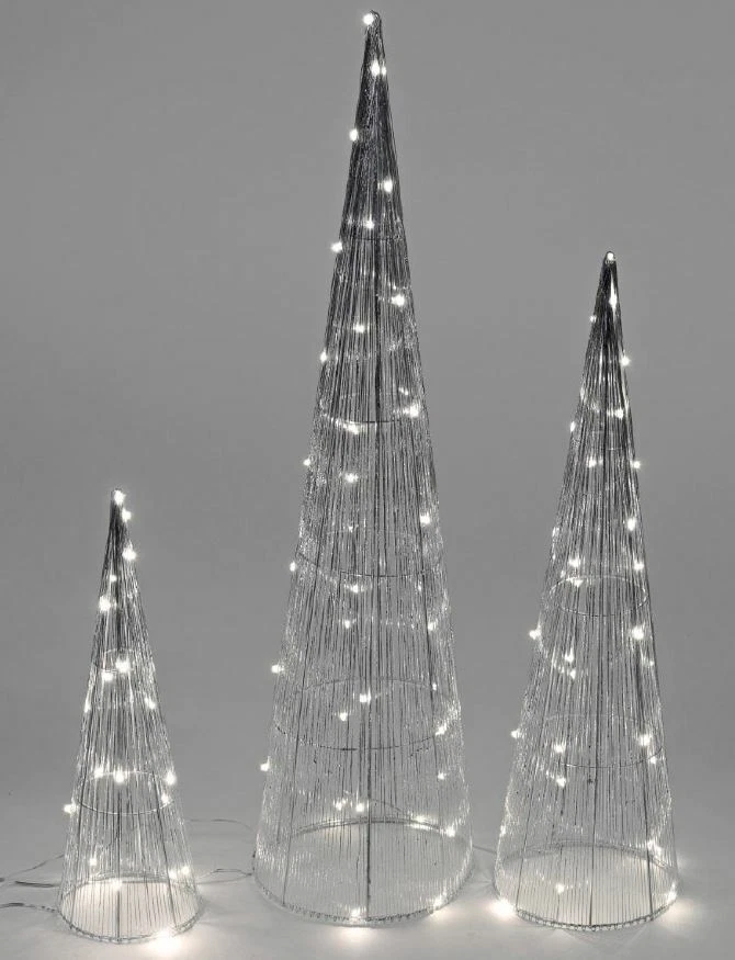 516114 Juego 3 piezas Pirámides con Luz LED 40cm + 60cm + 80cm Metal Plata  - Imagen 1 de 1