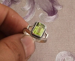 Natural Peridot Bar Shape Gemstone Rings 925 Sterling Silver Rings Wedding Gifts - Picture 1 of 7