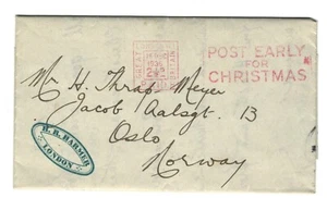 POSTAL COVER ROM LONDON TO NORWAY 1936 NICE CHRISTMAS POSTMARK 24 CENT RATE - Picture 1 of 3