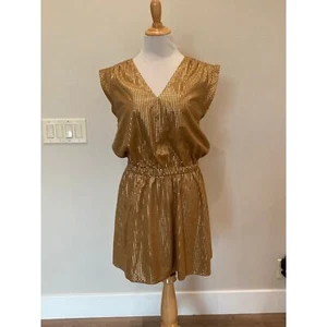 RAMY BROOK Ann Sleeveless Mini Dress In Buttercream V Neck Gold Dots Size S - Picture 1 of 5