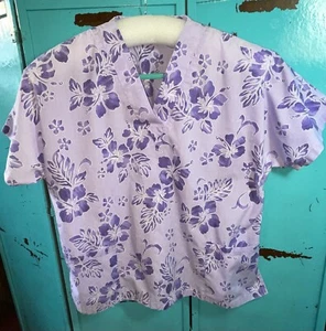 First Hawaii Fashion XLPolyester/ Cotton Women's Scrubs Shirt Purple White - Picture 1 of 10