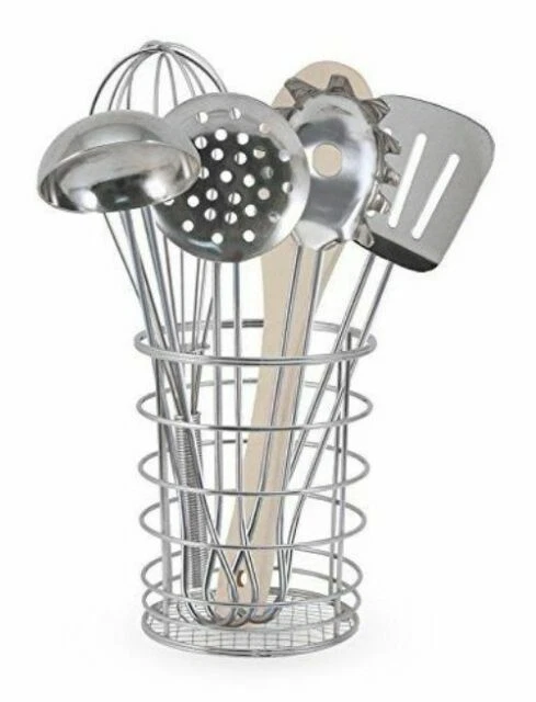 Melissa & Doug Let's Play House! Stir & Serve Cooking Utensils Stainless Steel and Wood 7-Pieces Set