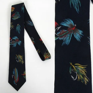 Vintage FLY FISHING Men's Tie Fish Lures Handmade 50s Style Skinny Necktie 3'' - Picture 1 of 14