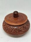 Small Wooden Hand Crafted Carved Round Lidded Storage Trinket Pot Box 3.5" #LH